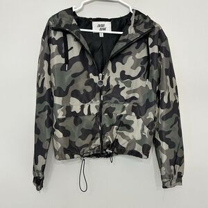 Outer Edge Camouflage Jacket Woman Size Small Hooded L/S Windbreaker Lined Zip